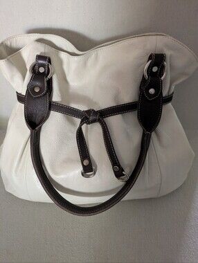 Cavalcanti Cream And Brown Slouchy Tote Hobo 2005-2009 Italian Leather